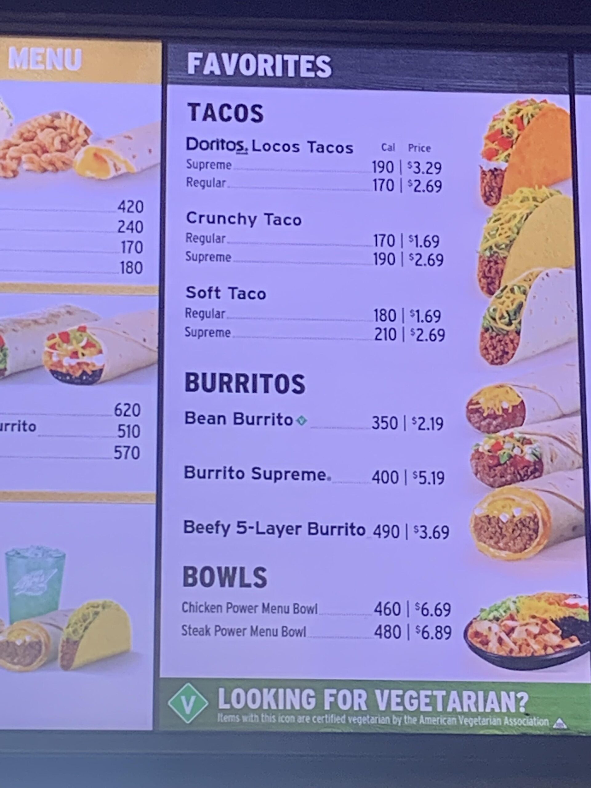 Taco Bell Burritos Menu With Prices
