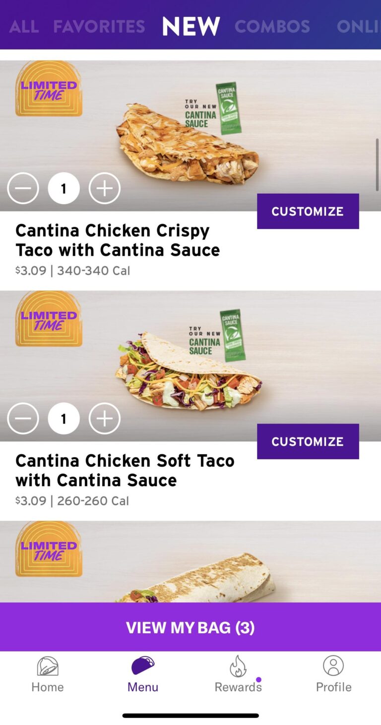 Taco Bell Cantina Menu With Prices