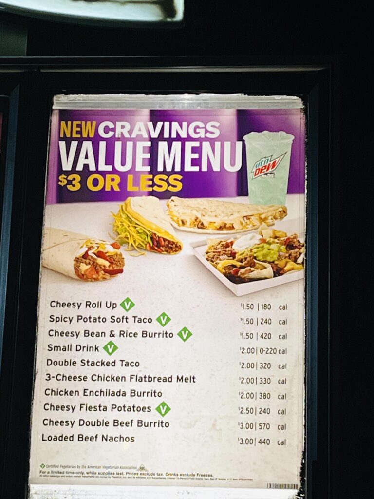 Taco Bell Cravings Menu With Prices