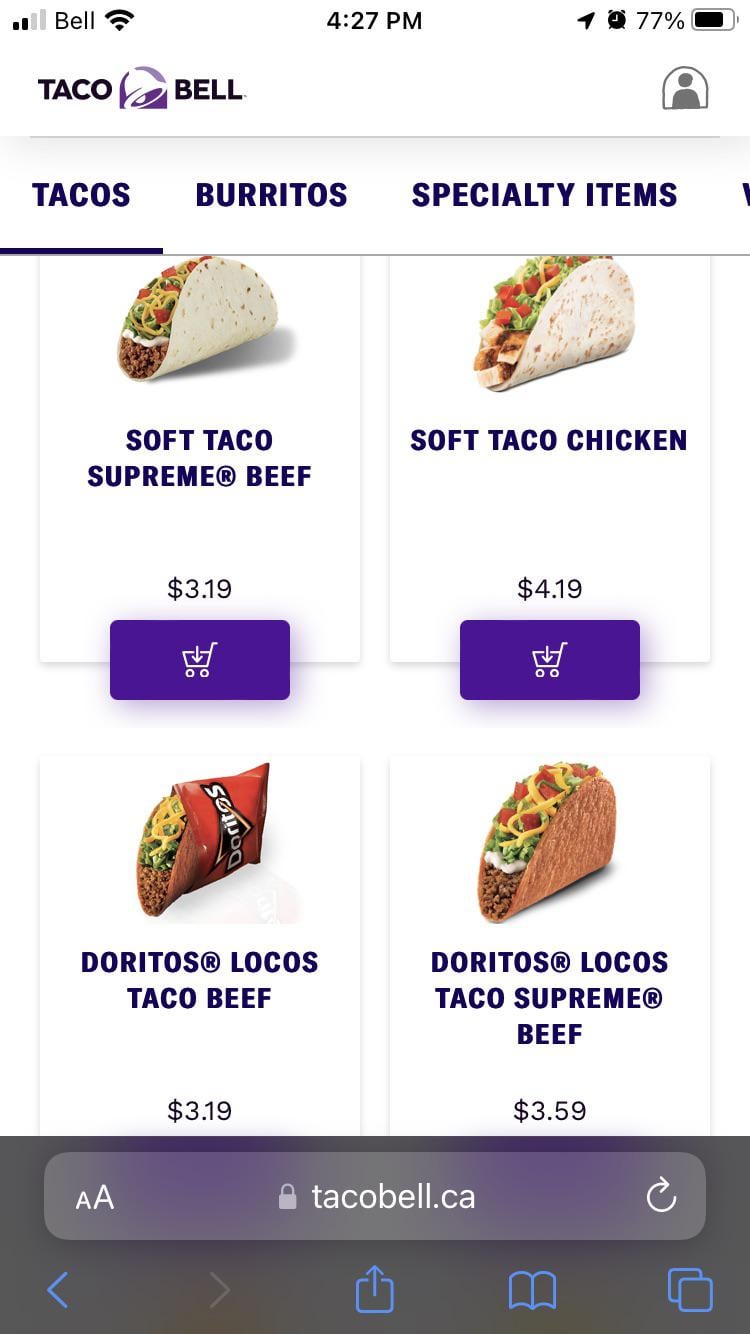 Taco Bell Menu With Prices Canada